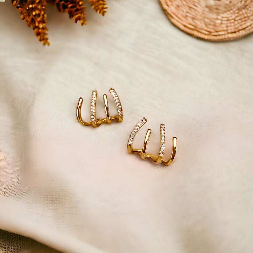 Diamond Four Claw Golden Stud Earring