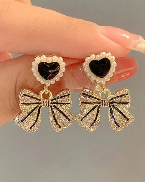 Black Heart Bow Earrings