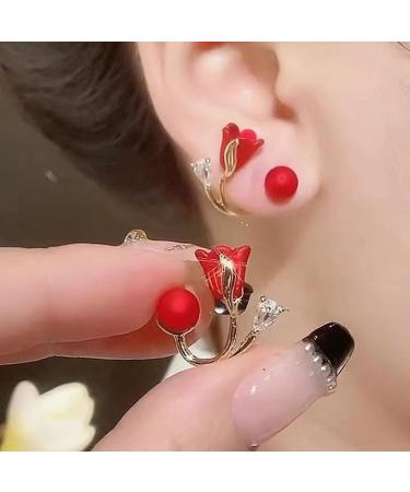 Red Rose Shape Korean Earrings