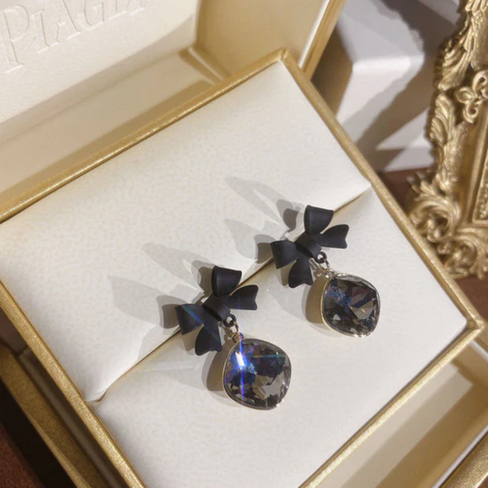 Black Colour Bow Shape Korean Studs