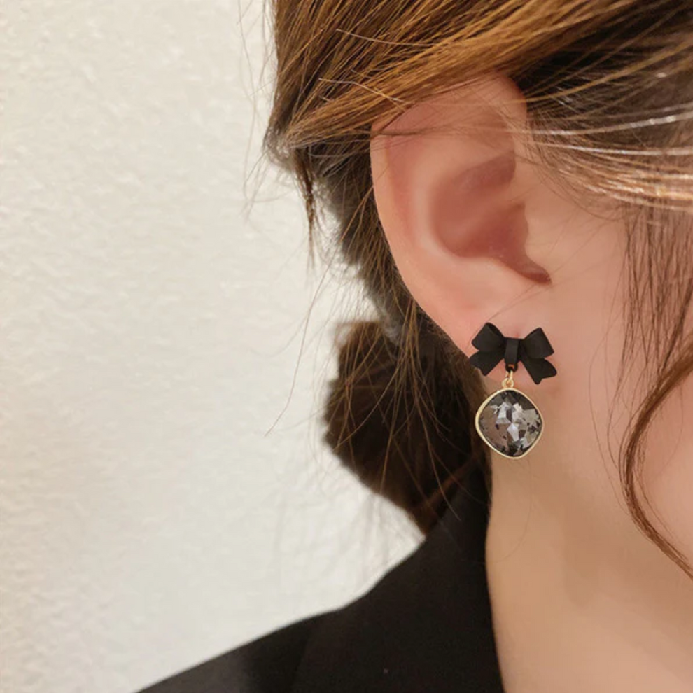 Black Colour Bow Shape Korean Studs