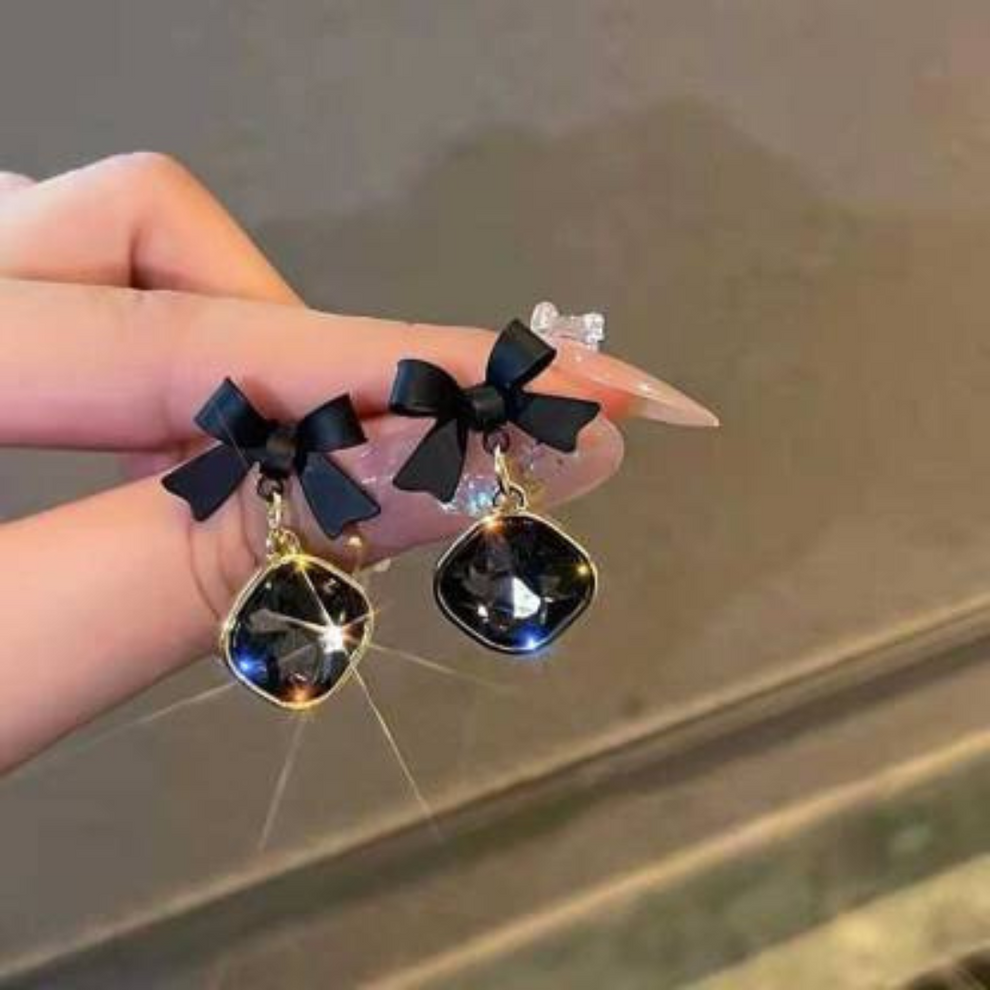 Black Colour Bow Shape Korean Studs