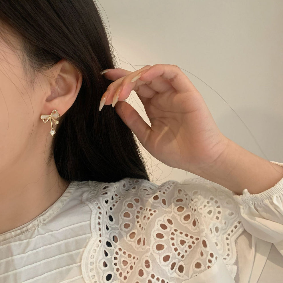 Bow Zircon Studded Earrings
