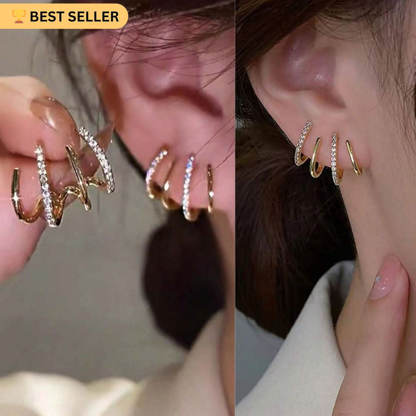 Diamond Four Claw Golden Stud Earring