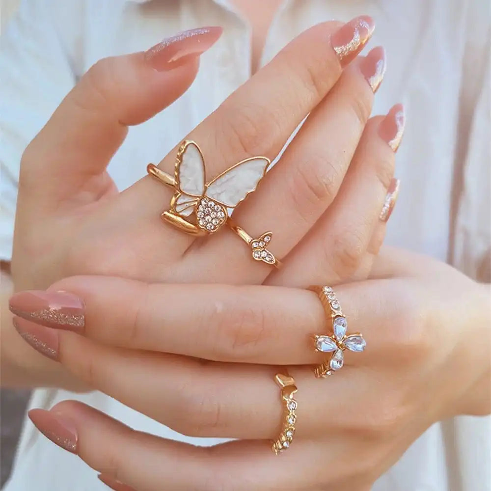 Set of 4 Fancy Butterfly Shape Western Rings