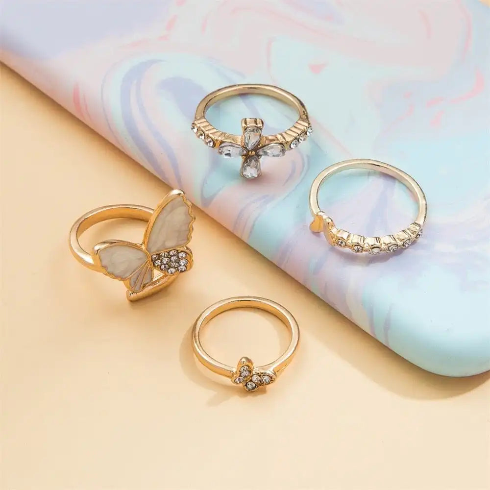 Set of 4 Fancy Butterfly Shape Western Rings