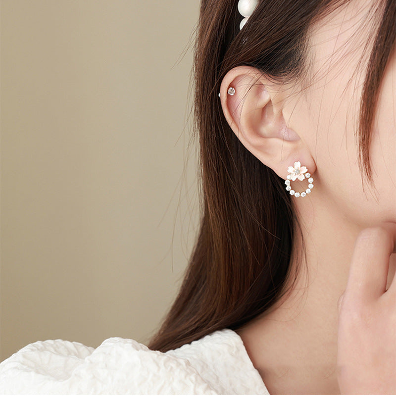 Peach Colour Round Crystal Korean earring
