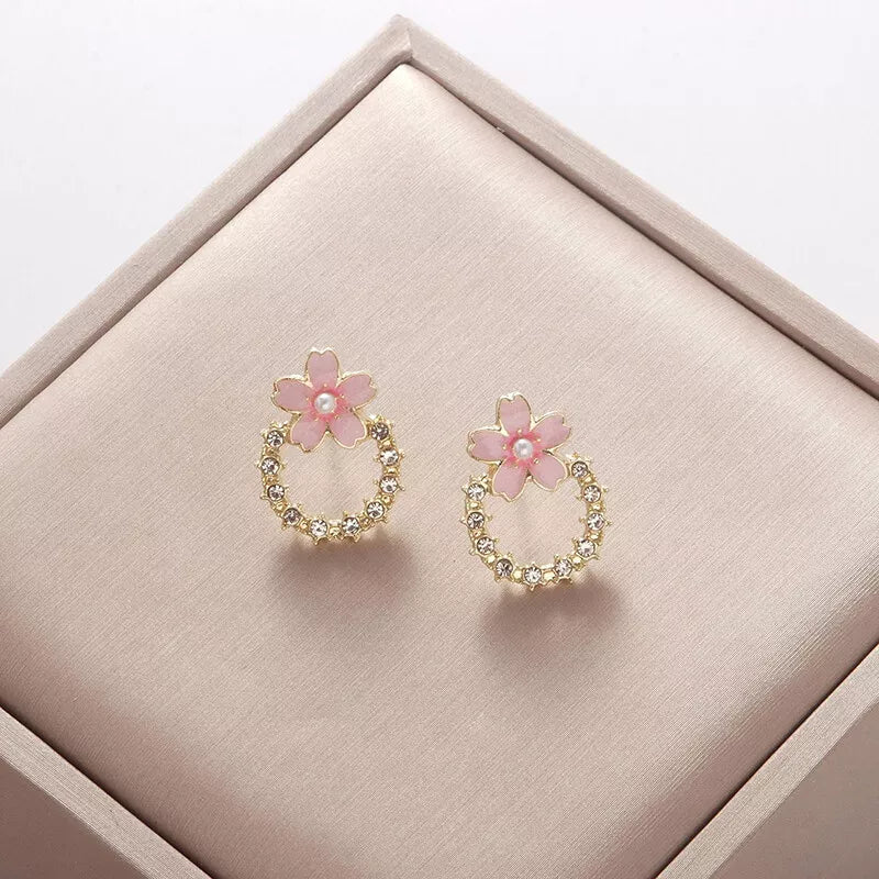 Peach Colour Round Crystal Korean earring