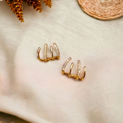 Diamond Four Claw Golden Stud Earring