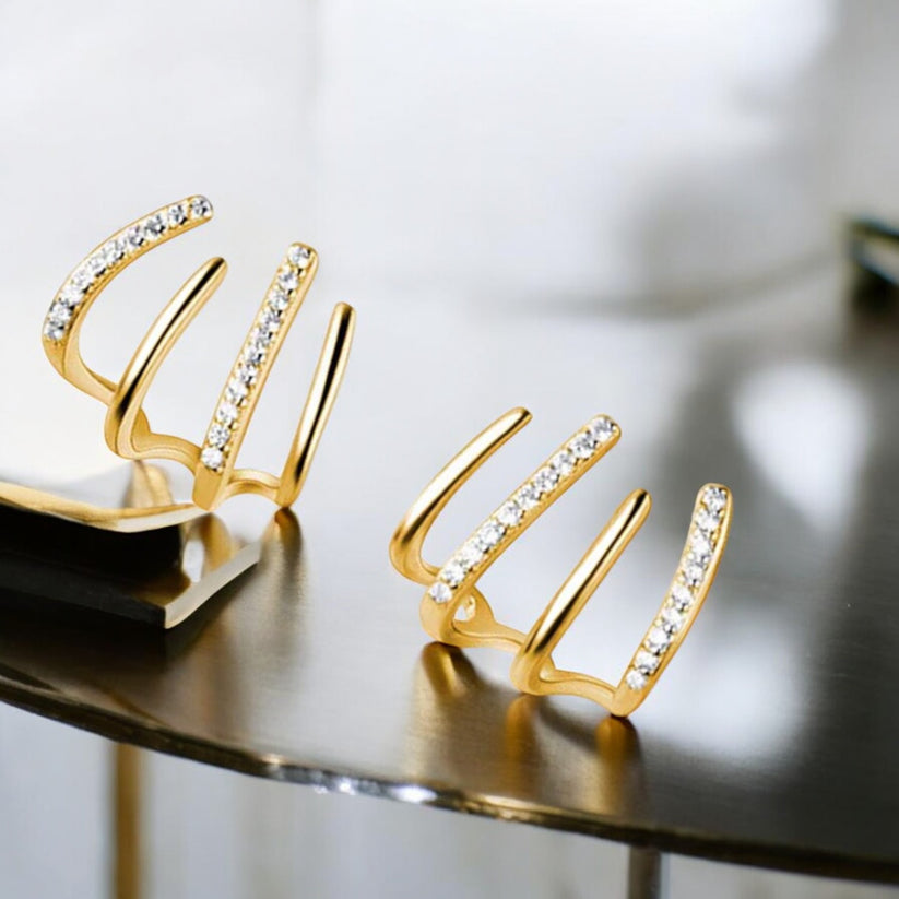 Diamond Four Claw Golden Stud Earring