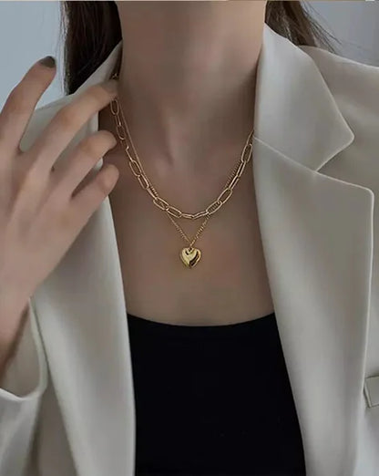 Two Layer Heart Dainty Layered Necklace