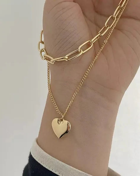 Two Layer Heart Dainty Layered Necklace