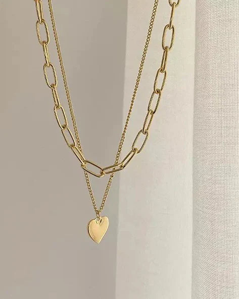 Two Layer Heart Dainty Layered Necklace