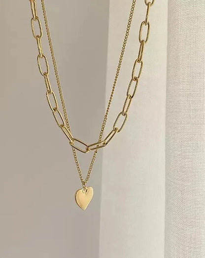 Two Layer Heart Dainty Layered Necklace