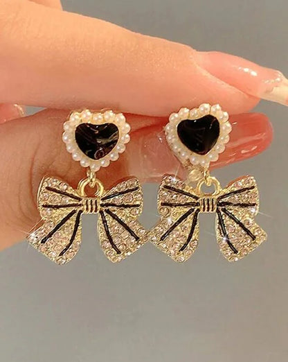 Black Heart Bow Earrings