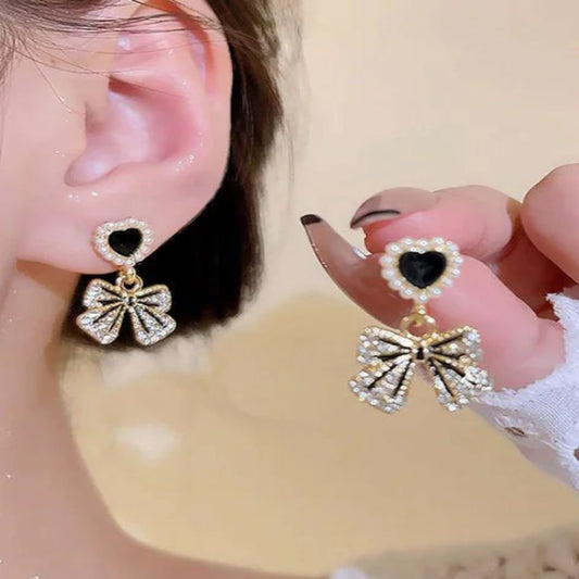 Black Heart Bow Earrings