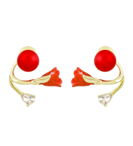 Red Rose Shape Korean Earrings
