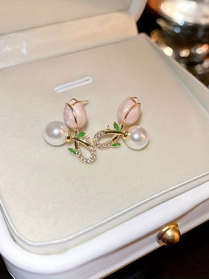 Pink Small Tealeaf Korean Earrings