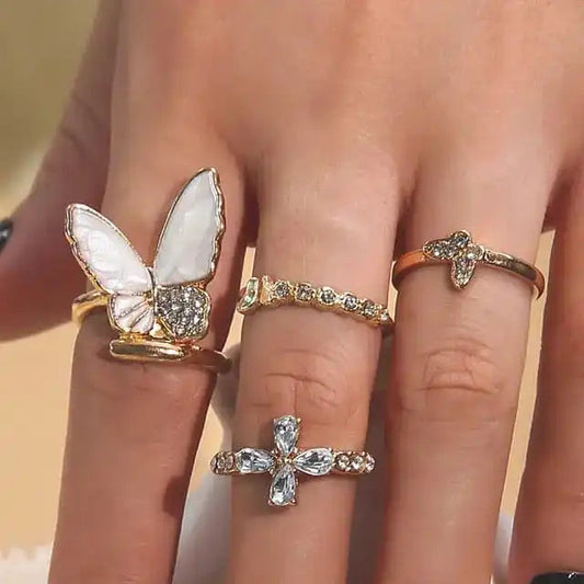 Set of 4 Fancy Butterfly Shape Western Rings