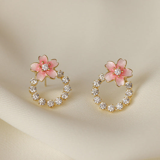 Peach Colour Round Crystal Korean earring