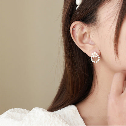 Peach Colour Round Crystal Korean earring