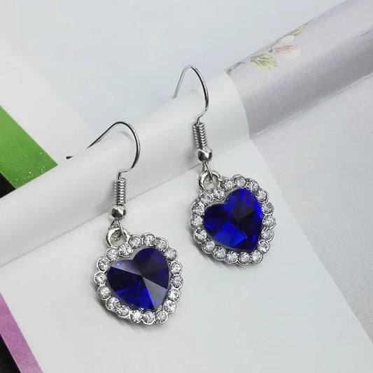 Elegant Blue Heart Shaped Drop Earrings